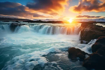 Foto op Canvas Icelandic winter landscape. Dramatic sunset over Gullfoss waterfall. © Creative