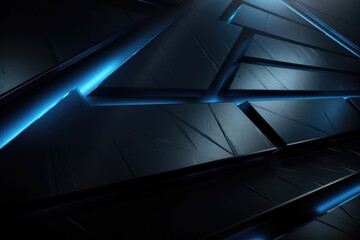 Futuristic Black Geometric Background with Glowing Blue Lines