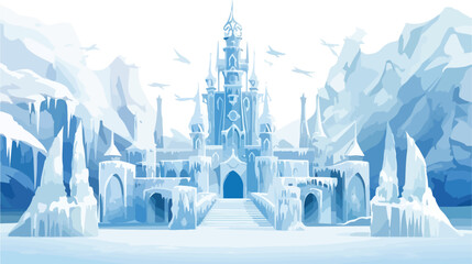Enchanted ice castle with shimmering icicles and sn