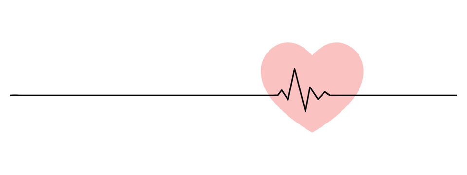 heart pulse one line art, heartbeat, cardiogram lineart, black line vector illustration, editable stroke, horizontal design element