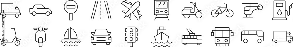 Poster transport linear vector icons collection. editable stroke. simple linear illustration for web sites,