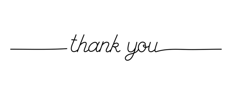 thank you phrase continuous line drawing, black line vector illustration, editable stroke, horizontal design element