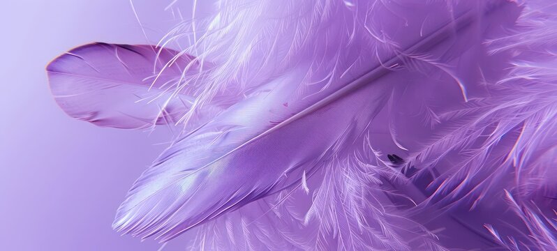 Feathers on a purple background, suitable for design with copy space