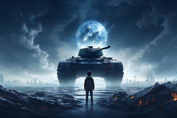 Heavy tank in the desert. 3d illustration. Elements of this image furnished by NASA - obrazy, fototapety, plakaty