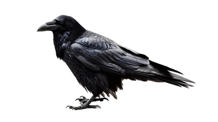 Naklejka premium A black carrion crow on a white background 