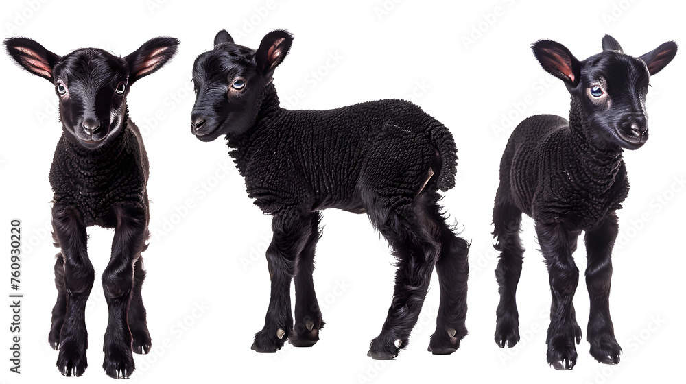 Wall mural Black lamb collection (portrait, standing), animal bundle isolated on a white background as transparent PNG