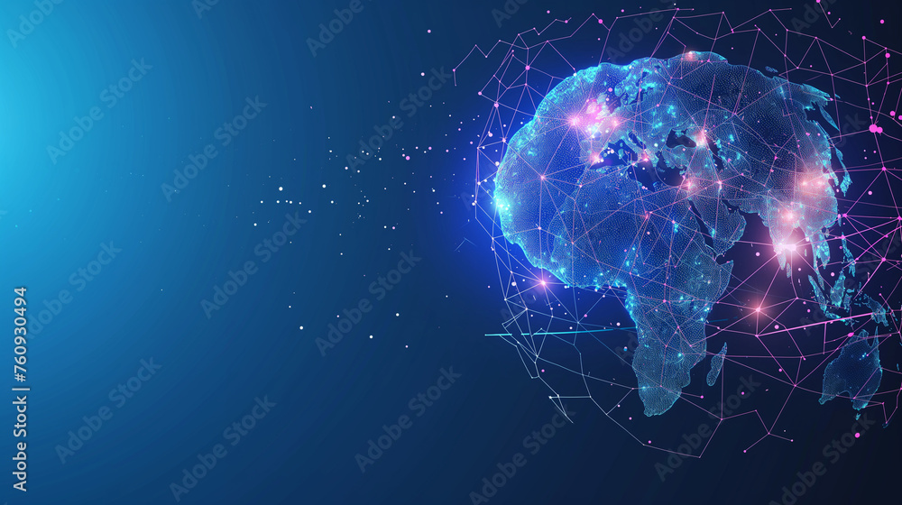 Aufkleber an abstract representation of a digital brain with world continents, highlighting artificial intelli