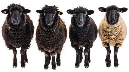 Black sheep collection (portrait, standing), animal bundle isolated on a white background as...