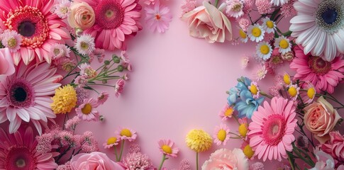flowers decor on a pink background