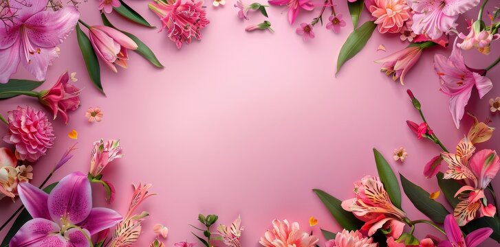 flowers decor on a pink background