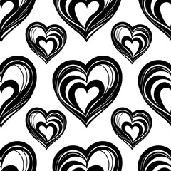 seamless graphic pattern of black hearts on a white background, texture, design