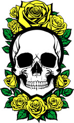 simple black graphic drawing of a human skull, logo, tattoo