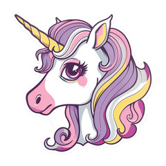 Obraz na płótnie Canvas Unicorn sticker isolated on white. Head portrait horse sticker, patch badge. Rainbow hair. Dream symbol. Isolated on white background. 