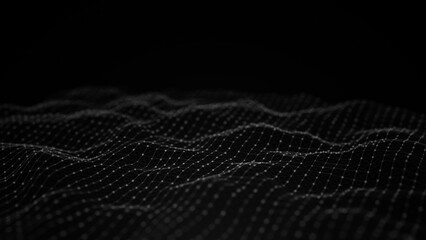 Abstract flowing smooth surface fractal waves background. Grid, mesh of dots. - obrazy, fototapety, plakaty