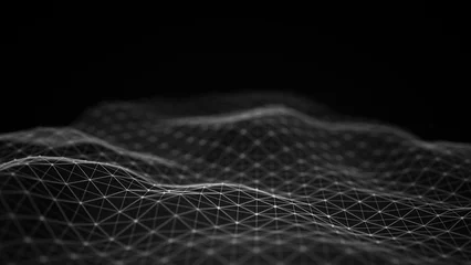 Rolgordijnen Fractale golven Abstract flowing smooth surface fractal waves background. Grid, mesh of dots.