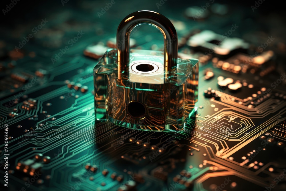 Poster padlock securing circuit board generative ai