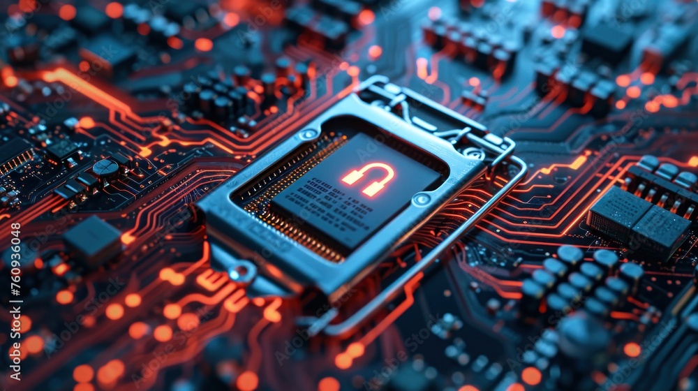 Poster secure processor chip with padlock generative ai