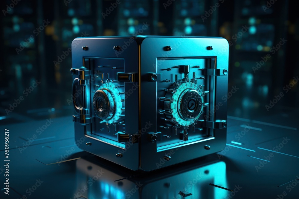 Poster digital cube-shaped device 3d render generative ai