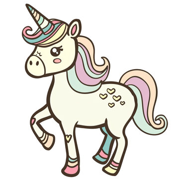 Unicorn sticker isolated on white. Head portrait horse sticker, patch badge. Rainbow hair. Dream symbol. Isolated on white background.
