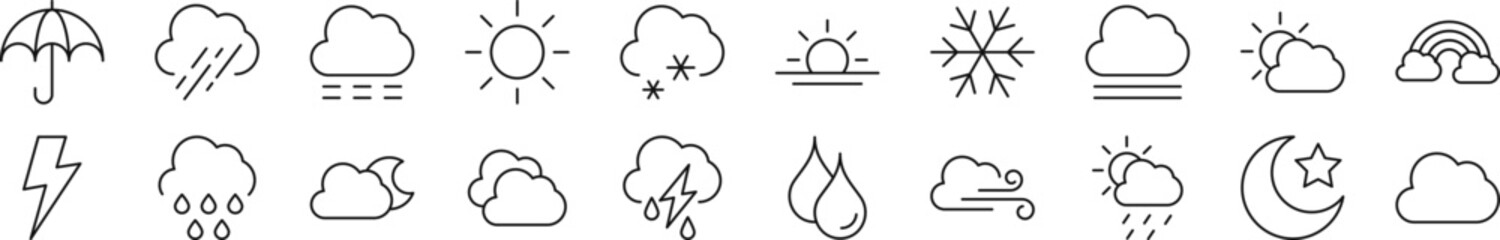 Collection of thin line icons of travel. Editable stroke. Simple linear illustration for web sites, newspapers, articles book
