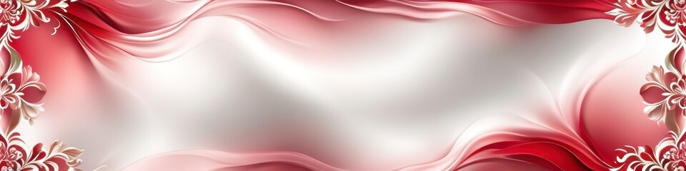 Fototapeta premium Gradient panoramic silk frame template, fabric in white pink colors, with blurred satin wavy texture. 