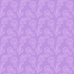 Cartoon autumn harvest seamless Halloween mushrooms with skulls pattern for wrapping paper and fabrics