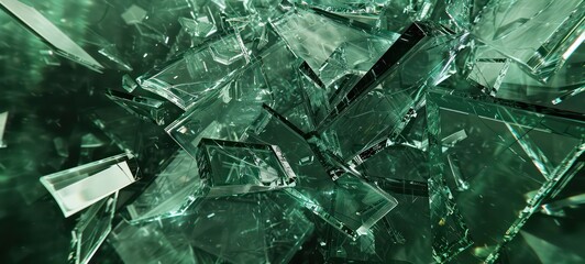 Shattered glass, emerald green background