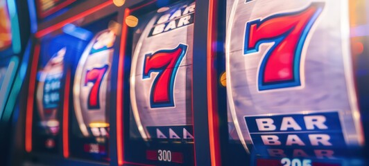 Big win 777 lottery casino concept with slot machine. Win jackpot in game slot machine illustration