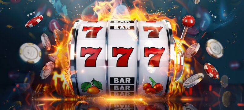 Big win 777 lottery casino concept with slot machine. Win jackpot in game slot machine illustration