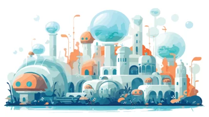 Fotobehang Futuristic underwater cityscape with domed habitats © Quintessa