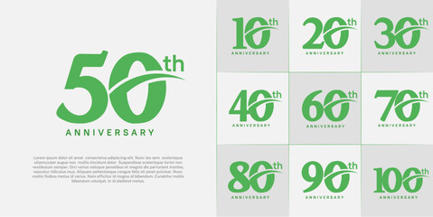 Set of Anniversary Logotype with swoosh, green color can be use for special day celebration