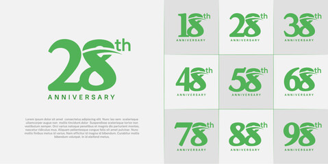 Set of Anniversary Logotype with swoosh, green color can be use for special day celebration