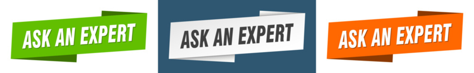ask an expert banner. ask an expert ribbon label sign set - obrazy, fototapety, plakaty