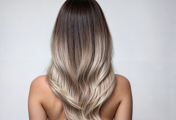 Fototapeta premium Natural-Looking Balayage on Long Wavy Hair with Brown to Blonde Shades