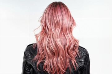 Naklejka premium Stylish Rose Gold Balayage on Wavy Long Hair