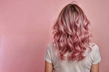 Pastel Pink Balayage Hairstyle on White Background