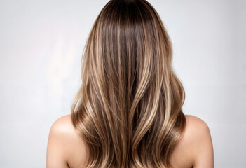 Fototapeta premium Warm Honey Balayage Curls on Soft Brown Hair
