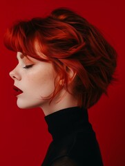 Red hair woman with elegant side swept hairstyle