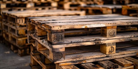 A pile of wooden pallets at a warehouse symbolizing efficient logistics. Concept Warehouse logistics, Supply chain management, Efficient operations, Wooden pallets, Industrial storage