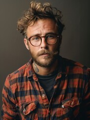 Obraz premium Pensive Man with Beard and Plaid Shirt - Men's hairstyles