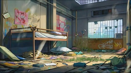 the prison cell room was abandoned in a messy condition - Powered by Adobe