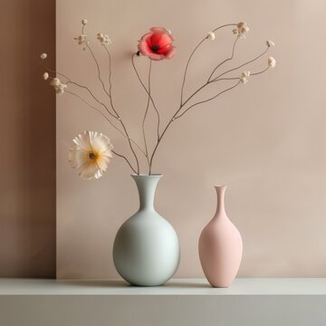 A sleek 3D Blender vase in pastel shades, minimalist backdrop
