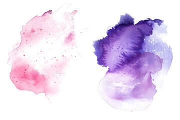 Pink and purple mixed watercolor blotches on white background.