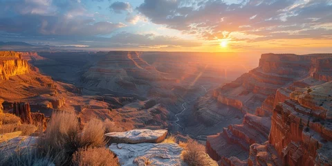 Selbstklebende Fototapete Morgen mit Nebel breathtaking view of Grand Canyon Colorado in USA at sunrise