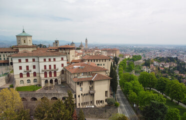 Fototapeta na wymiar Bergamo, Italy. Amazing aerial landscape at the old town during a day