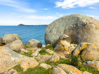 Landscape views of rock formations on Granite Island in Victor Harbor on the Fleurieu Peninsula, South Australia - 760950875
