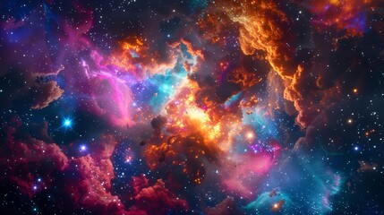 Fototapeta premium Cosmic nebula supernova explosion with vibrant colors and twinkling stars, space background illustration