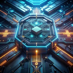 Fototapeta premium futuristic digital circuitry background with sleek lines and metallic accents, conveying innovation and technological advancement.