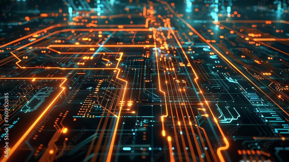Aufkleber futuristic abstract design with glowing circuit board patterns in a vast cyberspace, digital illustr