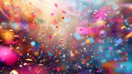 Fototapeta na wymiar Festive celebration with vibrant confetti explosions and glowing lights, abstract background